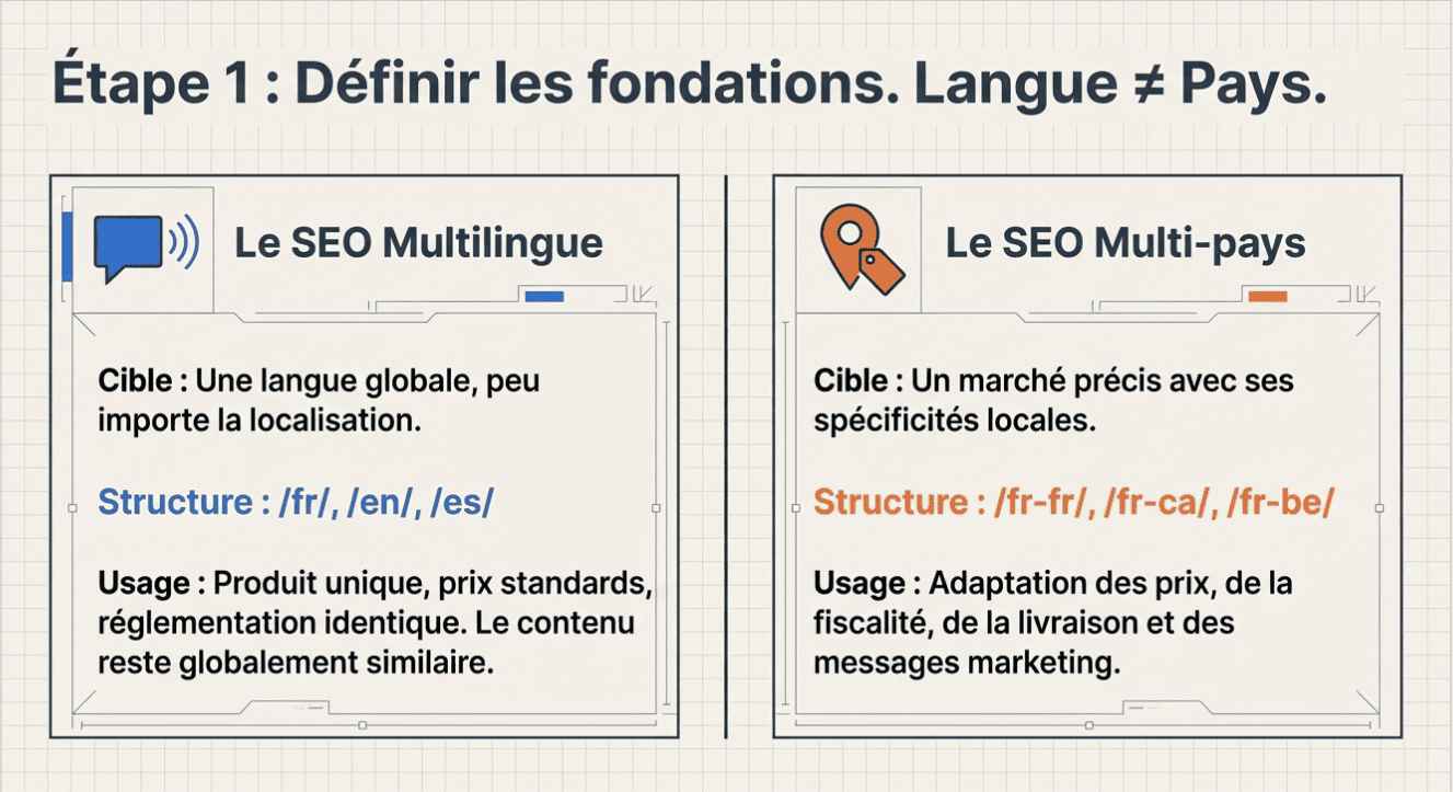 Comparaison SEO multilingue et SEO multipays