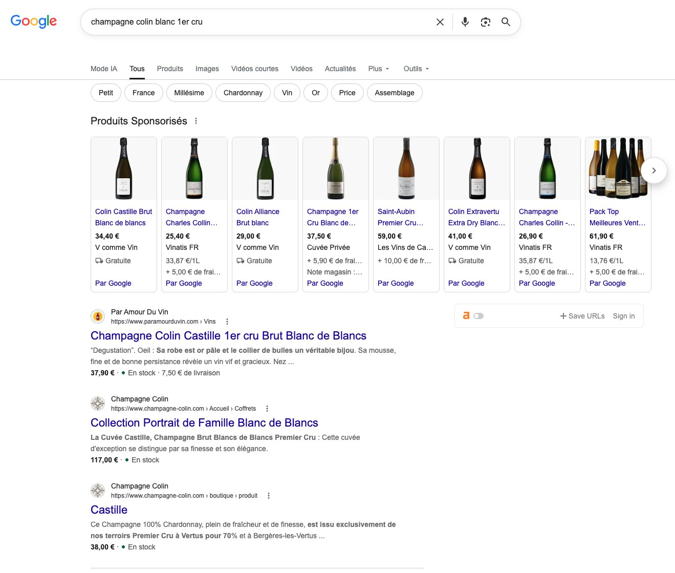 SERP : "champagne colin blanc 1er cru"