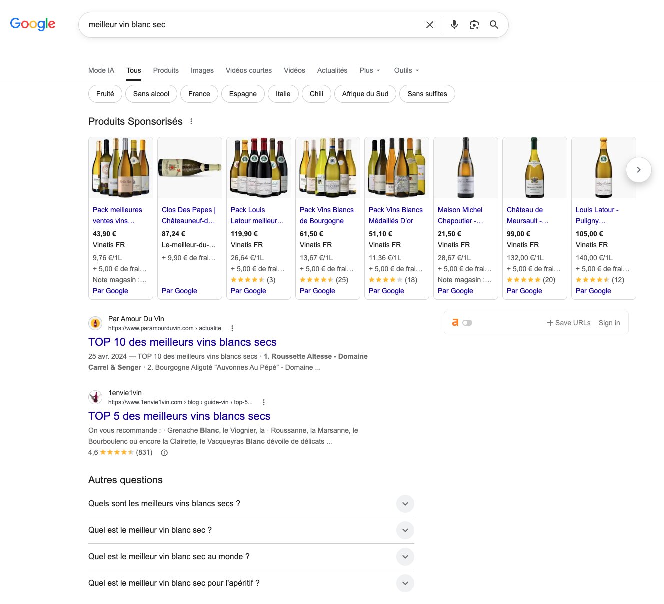 SERP : "meilleur vin blanc sec"