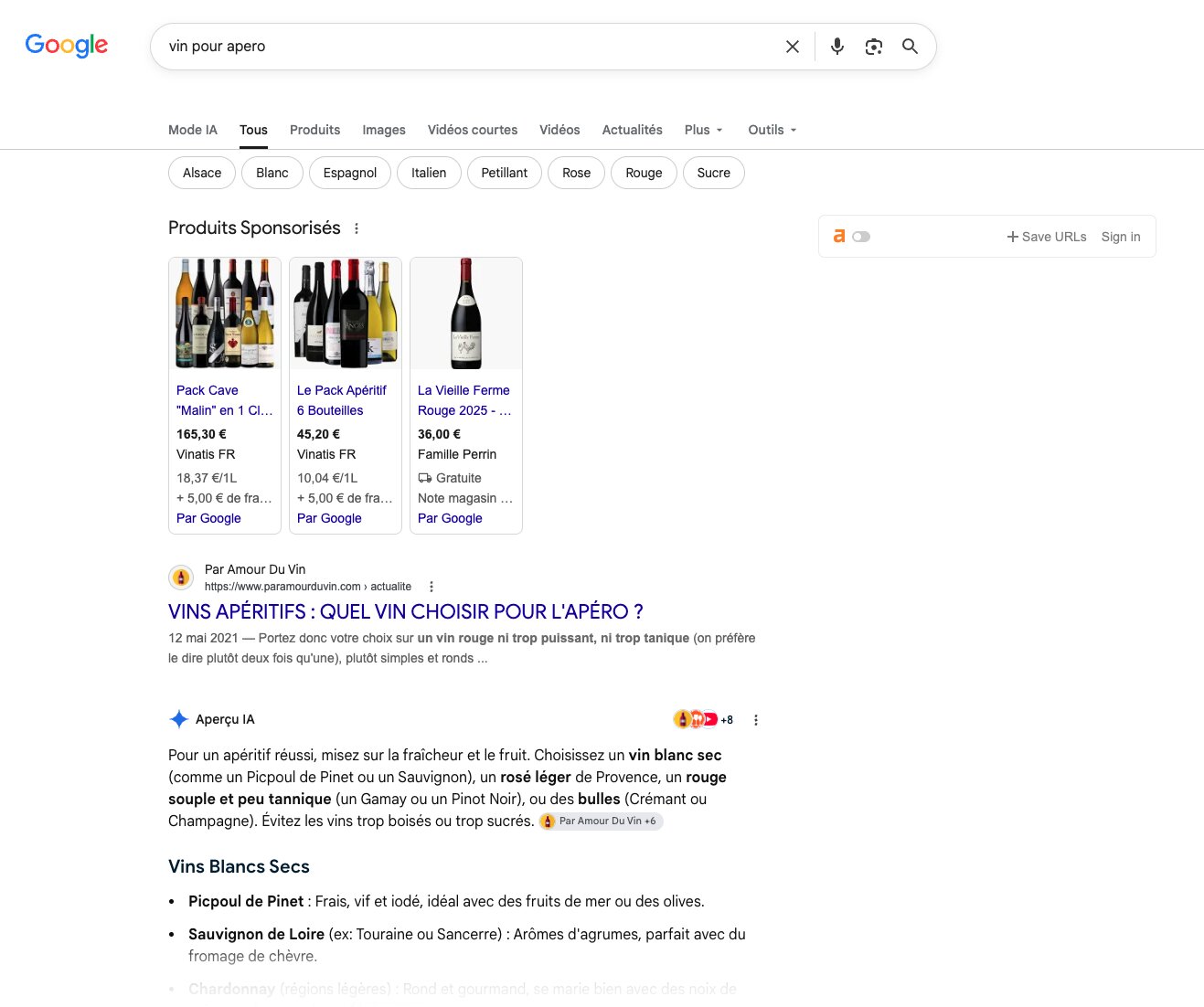 SERP : "vin pour apero"